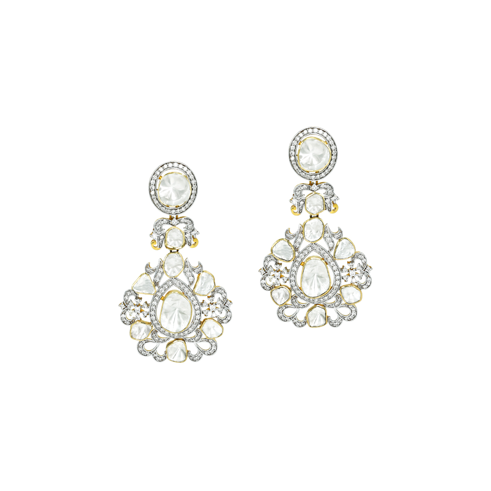 Teardrop Polki Earrings with Diamond Spark